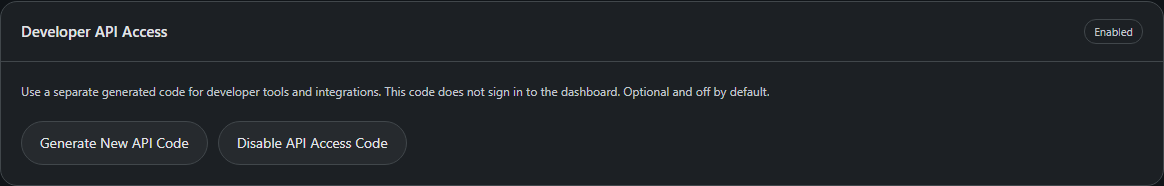 Separate developer API access settings